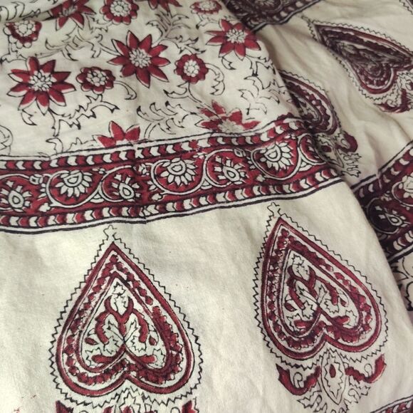 VTG India Cotton Off White Red Floral Block Print Midi Wrap Skirt *XS- Med - Picture 3 of 16